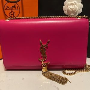 Yves Saint Laurent Pink Leather Gold Chain Shoulder Bag